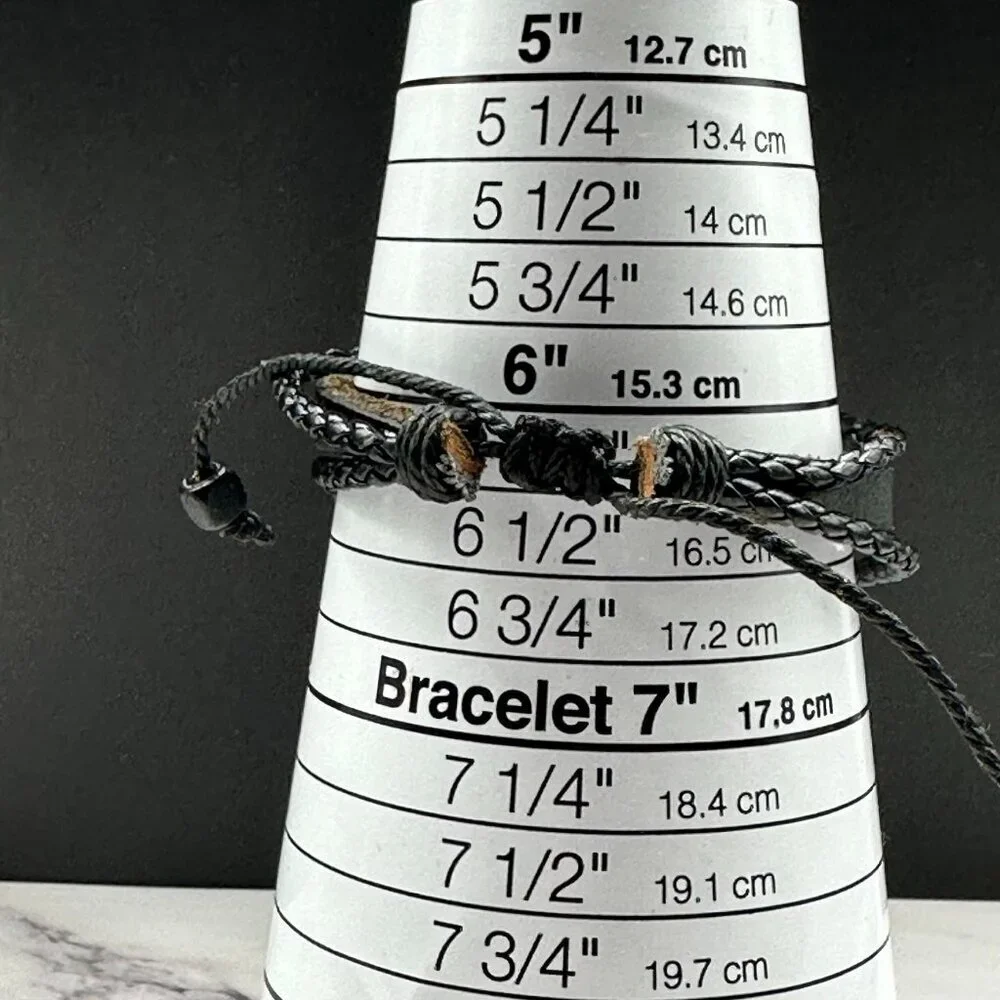Mens Skull Cross Bracelet Leather Cord Metal Beads Adjustable Punk Biker